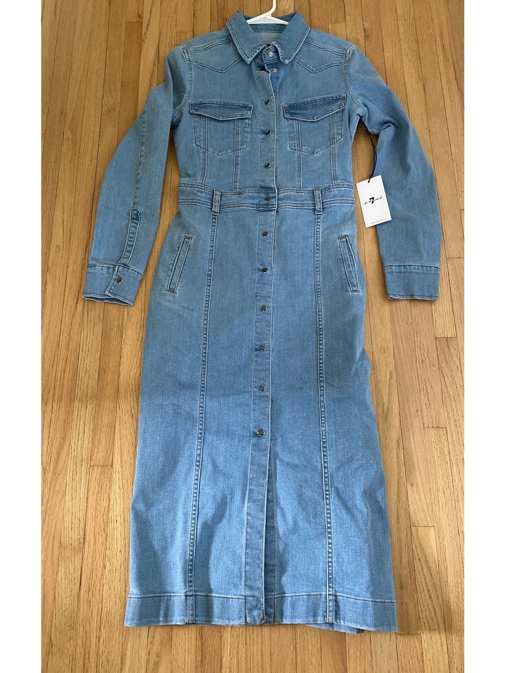 Western Americana Heritage 7 for all mankind luxe denim long sleeve belted midi